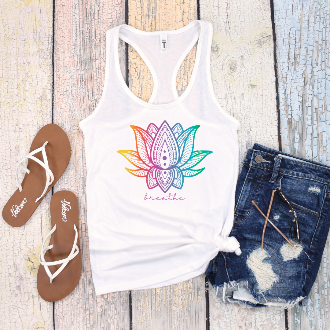 Just Breathe Yoga Tank Top | Rainbow Lotus Tank Top