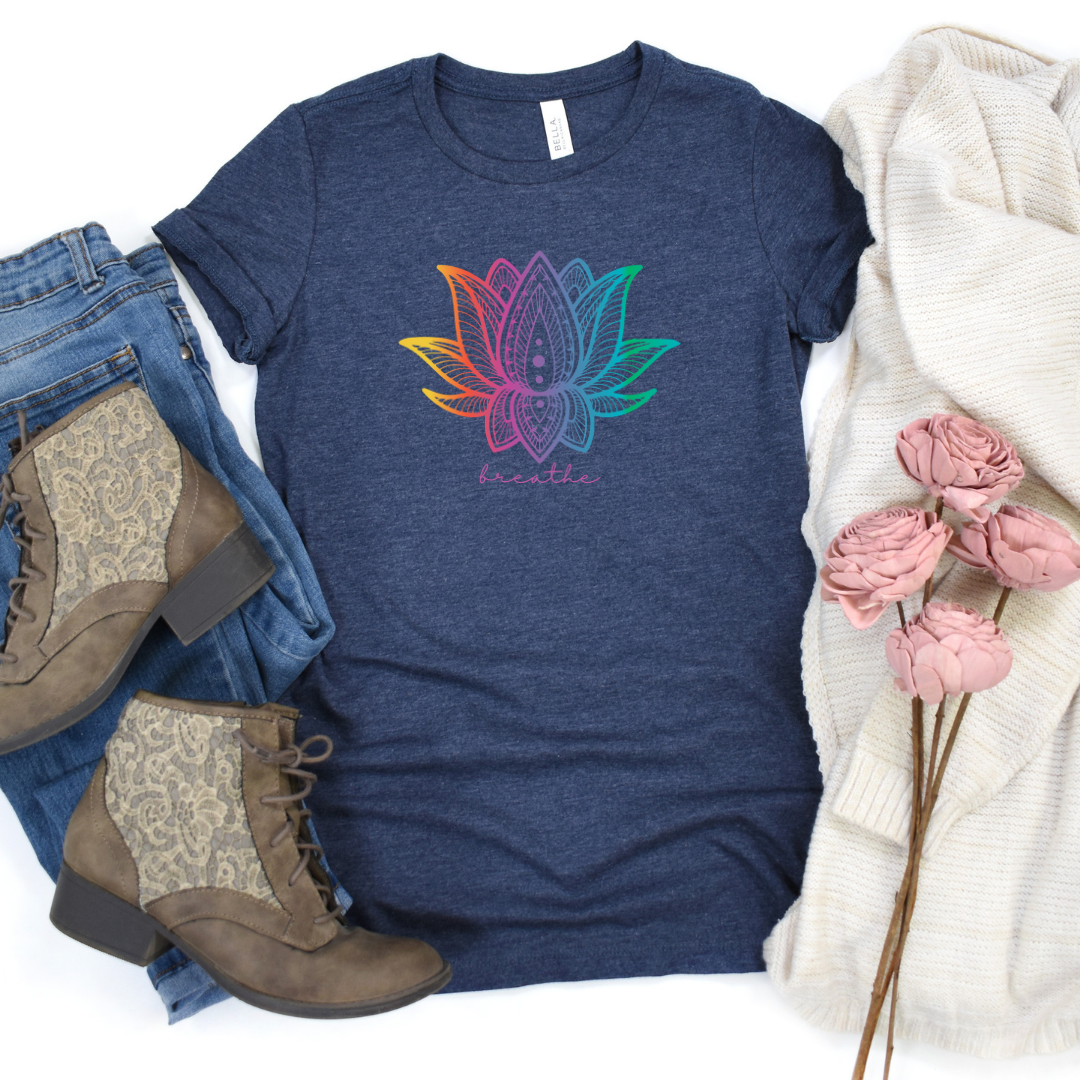 Breathe | Rainbow Lotus T-Shirt for Women