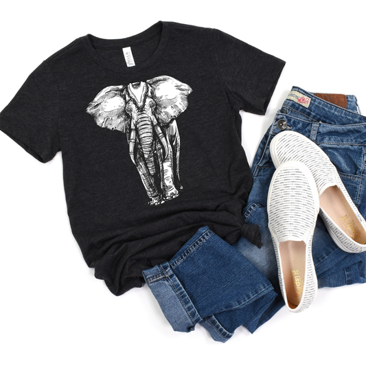 STRENGTH | Elephant Top | Gift for Elephant Lovers | Good Vibes Boho Elephant Graphic Jersey Short Sleeve Tee