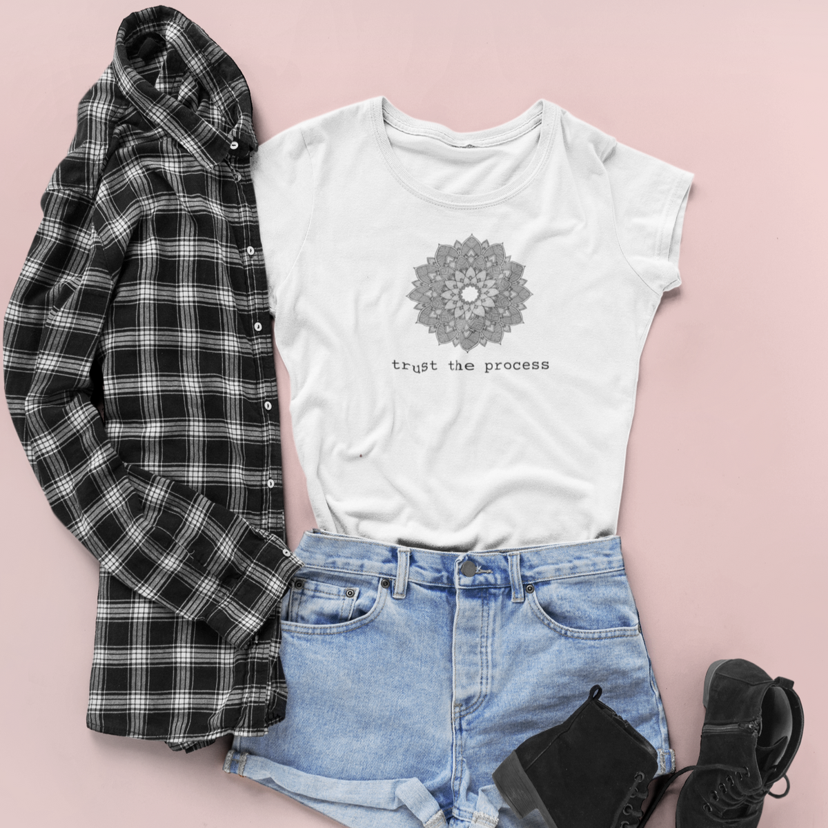 TRUST THE PROCESS | Women&#39;s Graphic Tees | Inspirational Shirt | Yoga Mandela Shirt
