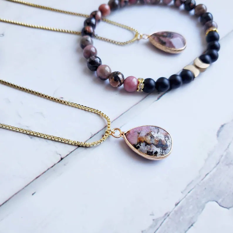 CLARITY | Onyx &amp; Rhodonite Crystal Healing Bracelet