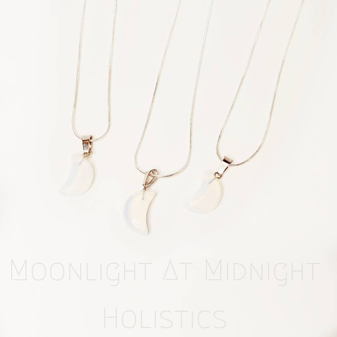 CRESCENT | Opalite Crystal Healing 925 Sterling Silver Necklace