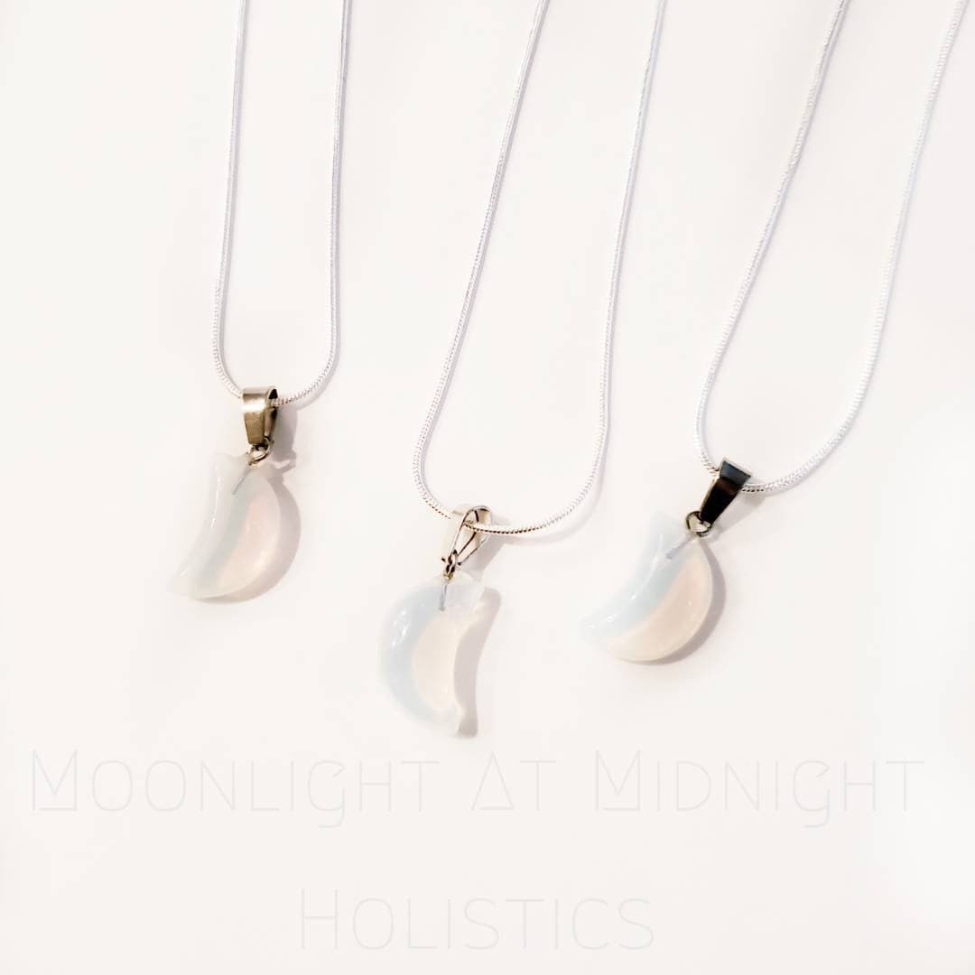 CRESCENT | Opalite Crystal Healing 925 Sterling Silver Necklace