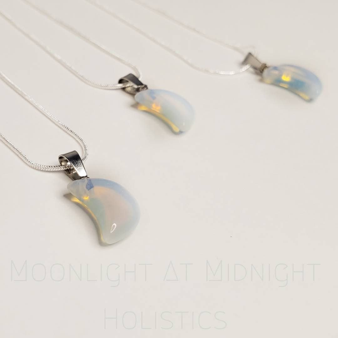 CRESCENT | Opalite Crystal Healing 925 Sterling Silver Necklace