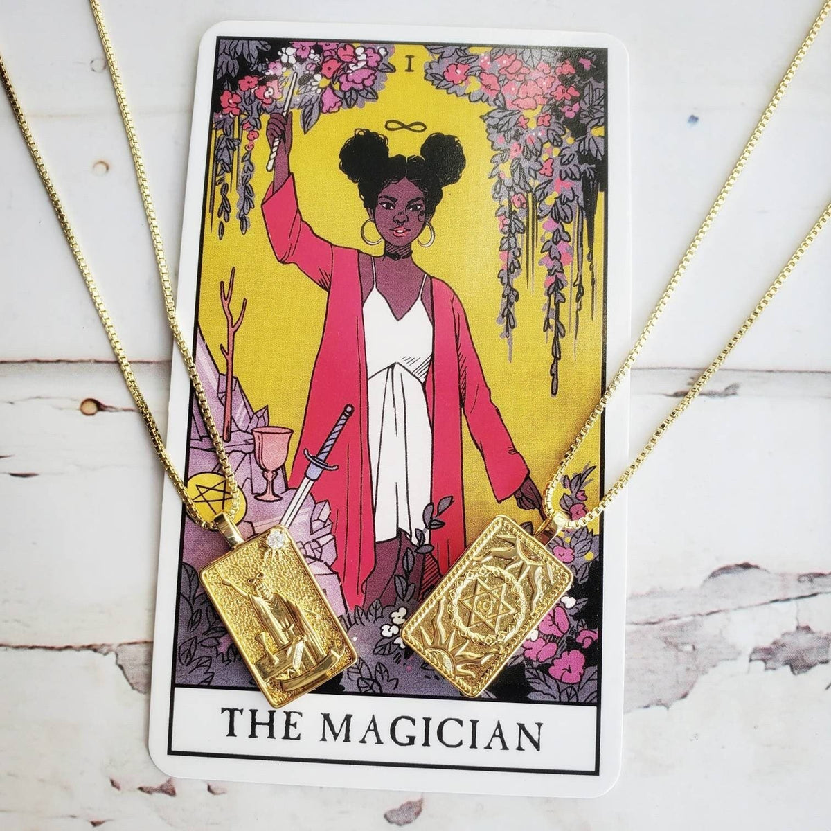 THE MAGICIAN Deck Tarot Card  | 14K Gold Box Chain Pendant Necklace | Delicate, Minimalist Intention Necklace | Manifestation Jewelry