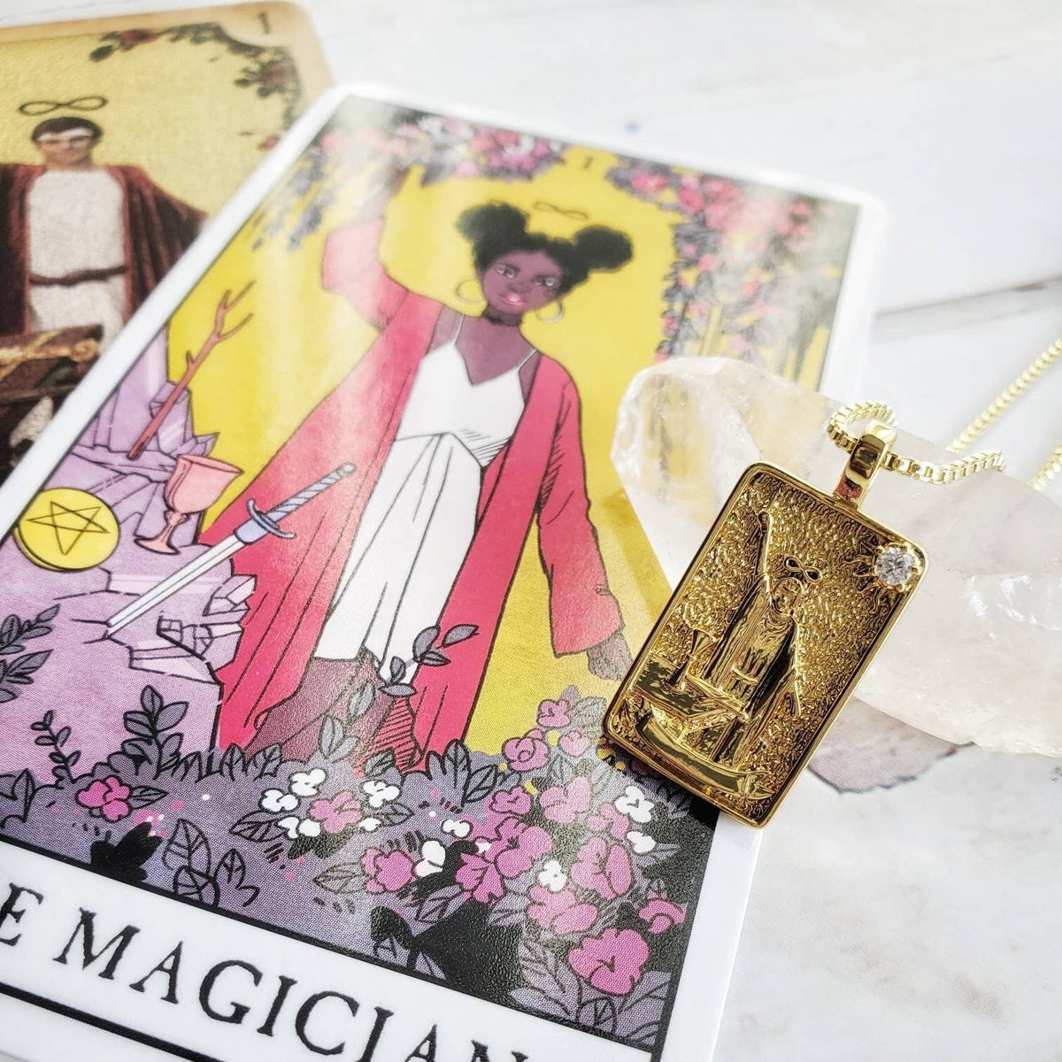 THE MAGICIAN Deck Tarot Card  | 14K Gold Box Chain Pendant Necklace | Delicate, Minimalist Intention Necklace | Manifestation Jewelry