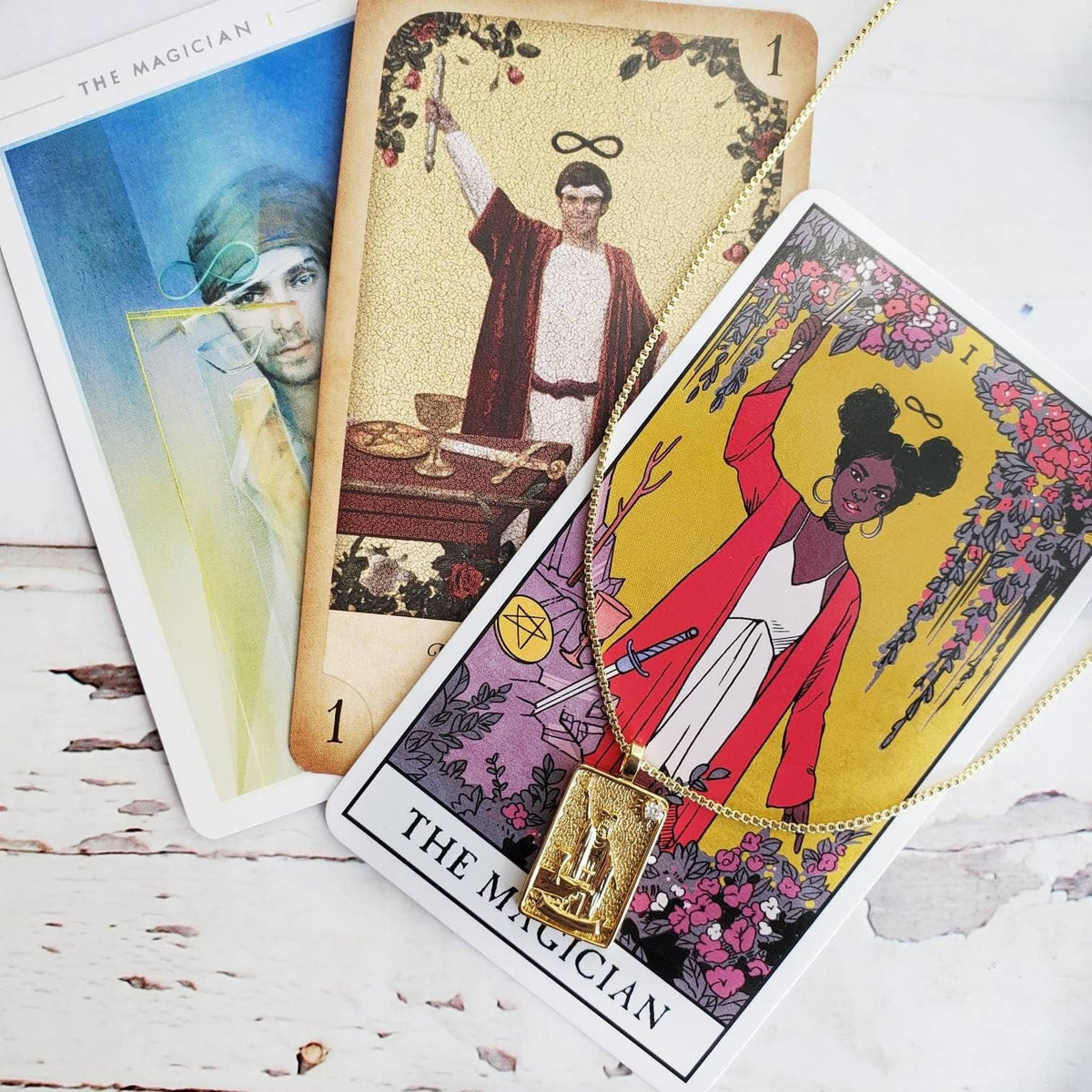 THE MAGICIAN Deck Tarot Card  | 14K Gold Box Chain Pendant Necklace | Delicate, Minimalist Intention Necklace | Manifestation Jewelry