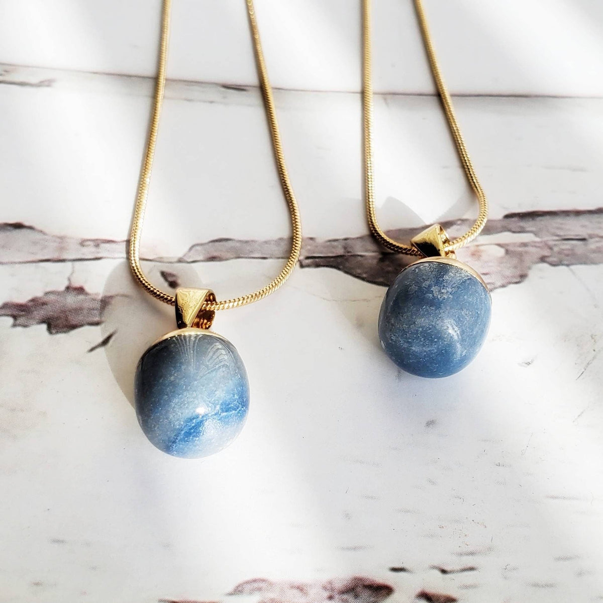 ANGELITE | Handmade Throat Chakra Crystal Healing Necklace | Celestite Crystal | Intention Gemstone Jewelry | Dainty Gold Snake Chain