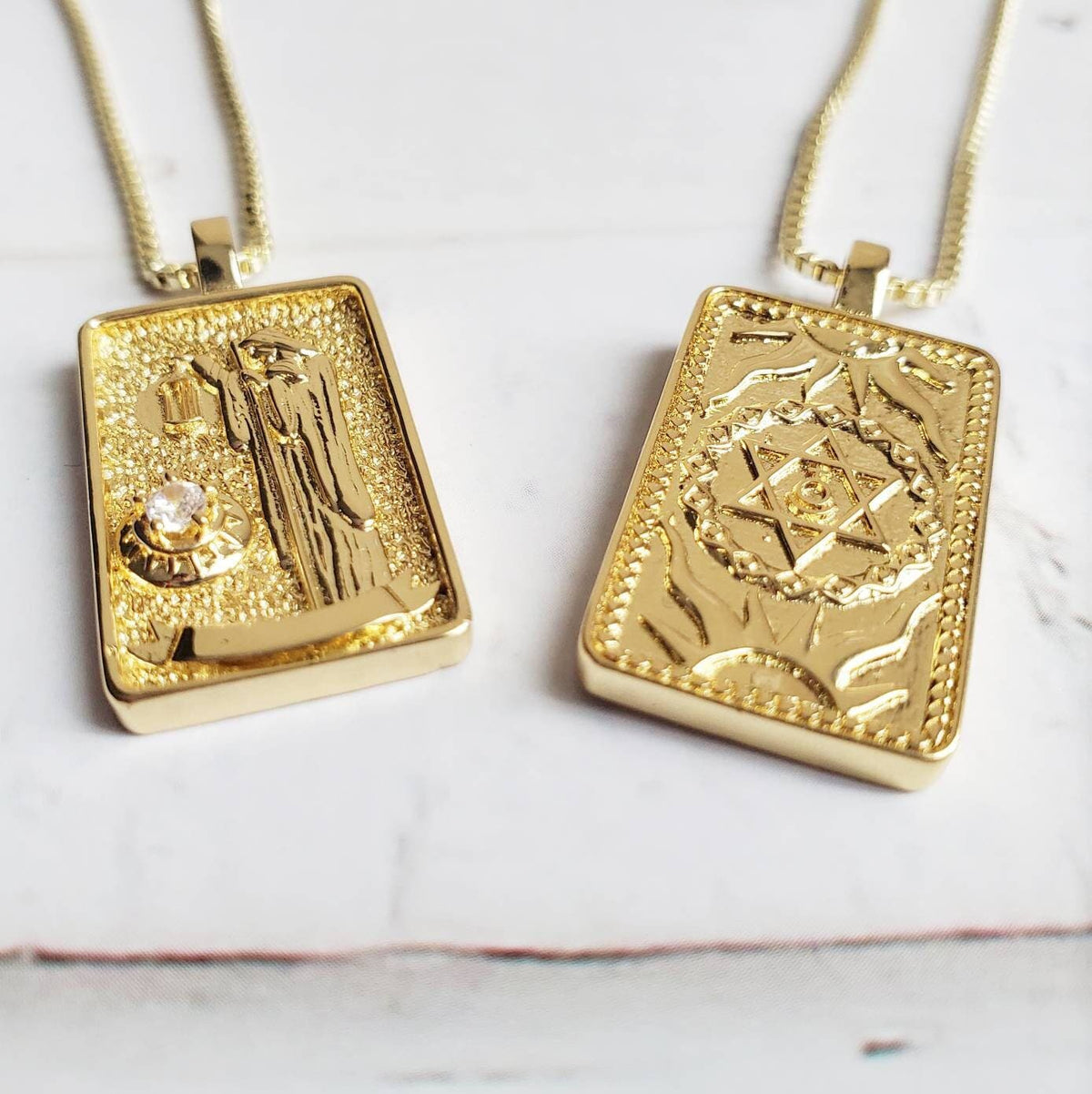 THE HERMIT Tarot Deck Card Necklace | 14K Gold Box Chain Pendant Necklace | Delicate, Minimalist Intention Necklace | Dainty Tarot Jewelry