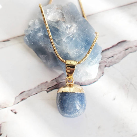 ANGELITE | Handmade Throat Chakra Crystal Healing Necklace | Celestite Crystal | Intention Gemstone Jewelry | Dainty Gold Snake Chain