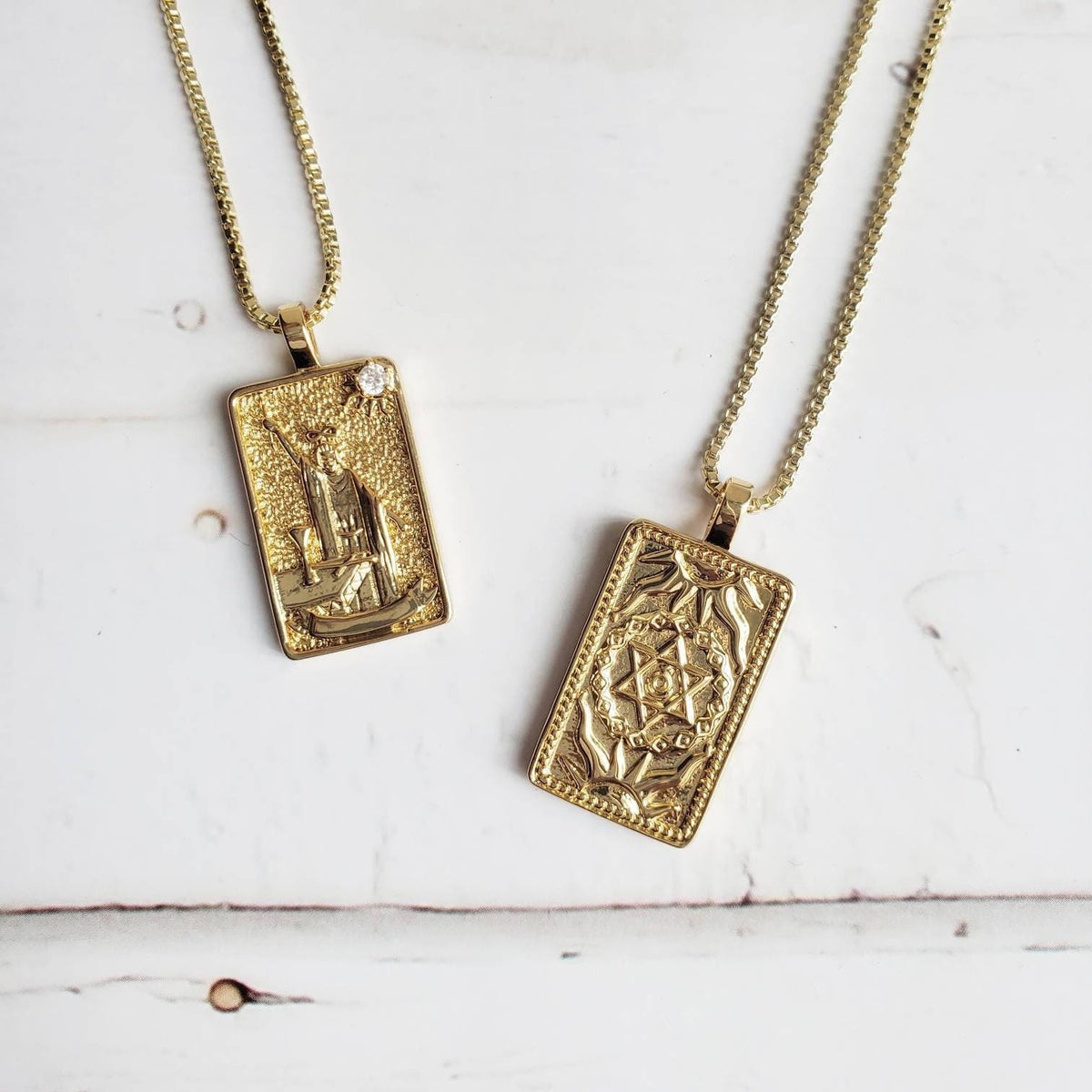 THE MAGICIAN Deck Tarot Card  | 14K Gold Box Chain Pendant Necklace | Delicate, Minimalist Intention Necklace | Manifestation Jewelry