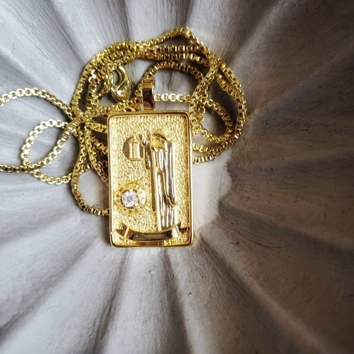 THE HERMIT Tarot Deck Card Necklace | 14K Gold Box Chain Pendant Necklace | Delicate, Minimalist Intention Necklace | Dainty Tarot Jewelry