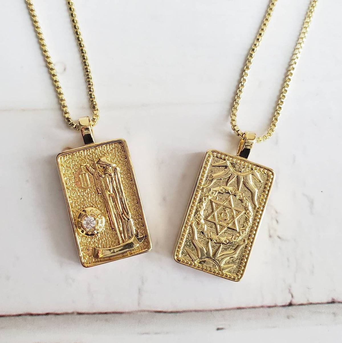 THE HERMIT Tarot Deck Card Necklace | 14K Gold Box Chain Pendant Necklace | Delicate, Minimalist Intention Necklace | Dainty Tarot Jewelry