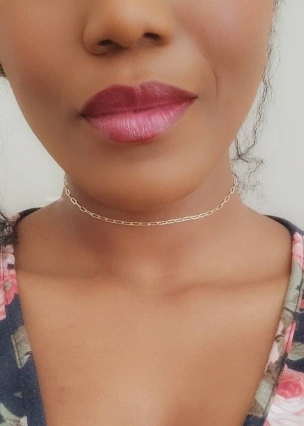SACRED| 14K Gold Delicate Paper Clip Chain Necklace |  Gold Stacking Layered Chain Choker | Adjustable Minimalist Collar Choker for Women