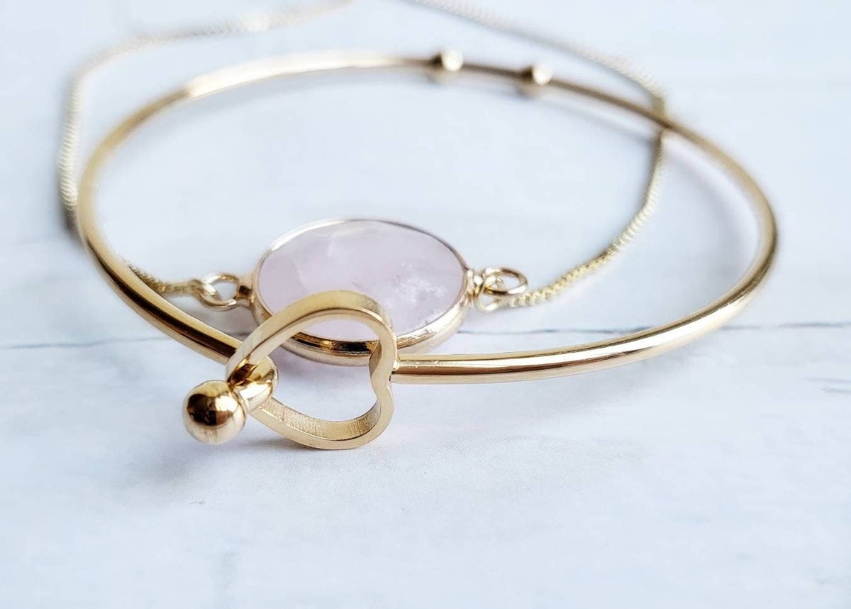 ADORED | 14K Gold Delicate Heart Stackable Bangle Bracelet | Adjustable Minimalist Jewelry for Women | Friendship Bracelet | Valentine&#39;s Day