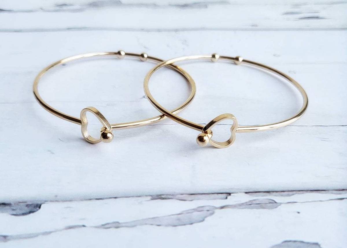 ADORED | 14K Gold Delicate Heart Stackable Bangle Bracelet | Adjustable Minimalist Jewelry for Women | Friendship Bracelet | Valentine&#39;s Day