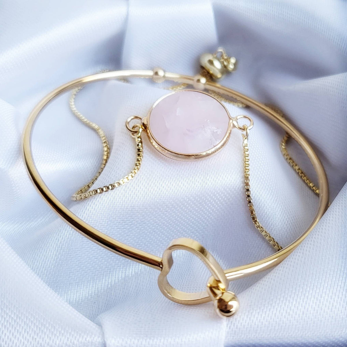 ADORED | 14K Gold Delicate Heart Stackable Bangle Bracelet | Adjustable Minimalist Jewelry for Women | Friendship Bracelet | Valentine&#39;s Day