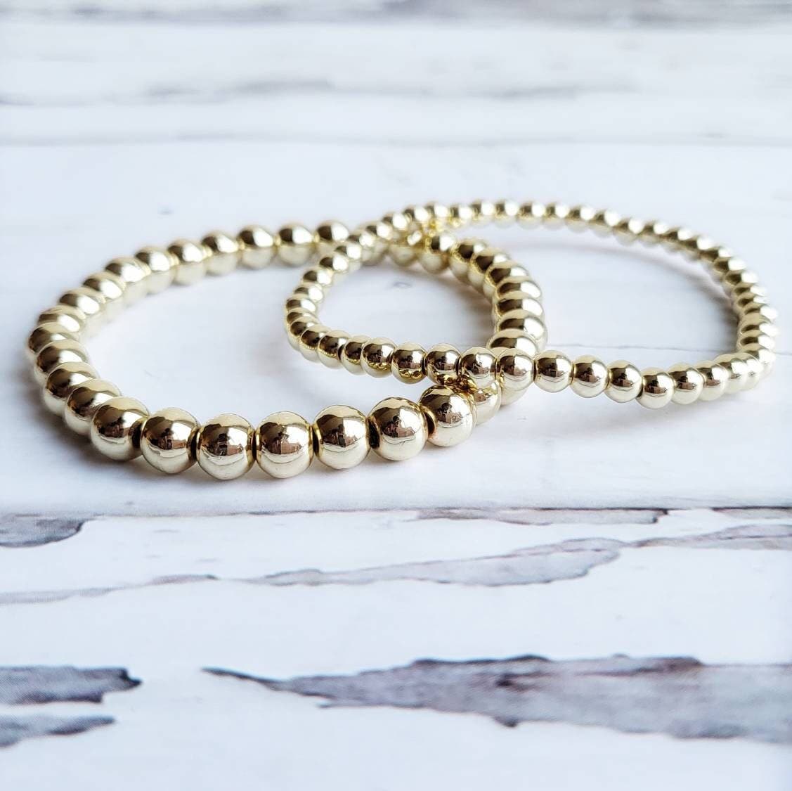 FORTUNA | 14K Gold Beaded Bracelet Set | Gold Stacking, Layered Bracelets | Delicate, Elastic Stretch Bracelet | Goddess Fortuna Jewelry