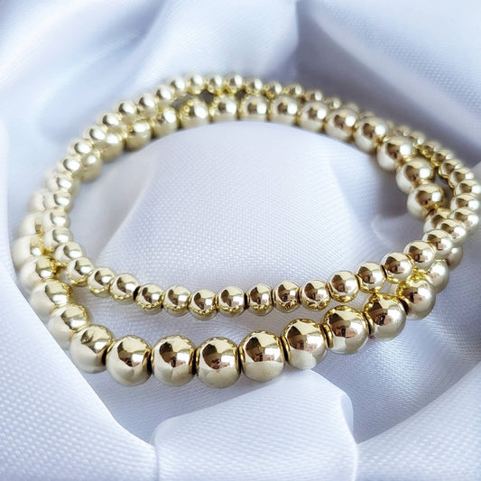 FORTUNA | 14K Gold Beaded Bracelet Set | Gold Stacking, Layered Bracelets | Delicate, Elastic Stretch Bracelet | Goddess Fortuna Jewelry