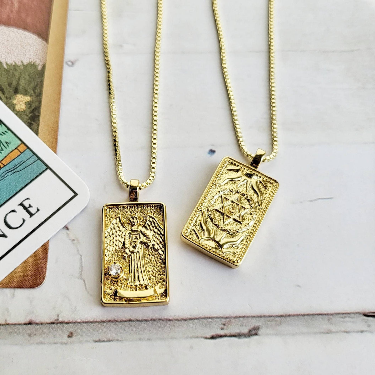 TEMPERANCE Tarot Card Necklace | 14K Gold Box Chain Pendant Necklace | Delicate, Minimalist Intention Celestial Necklace | Astrology Jewelry