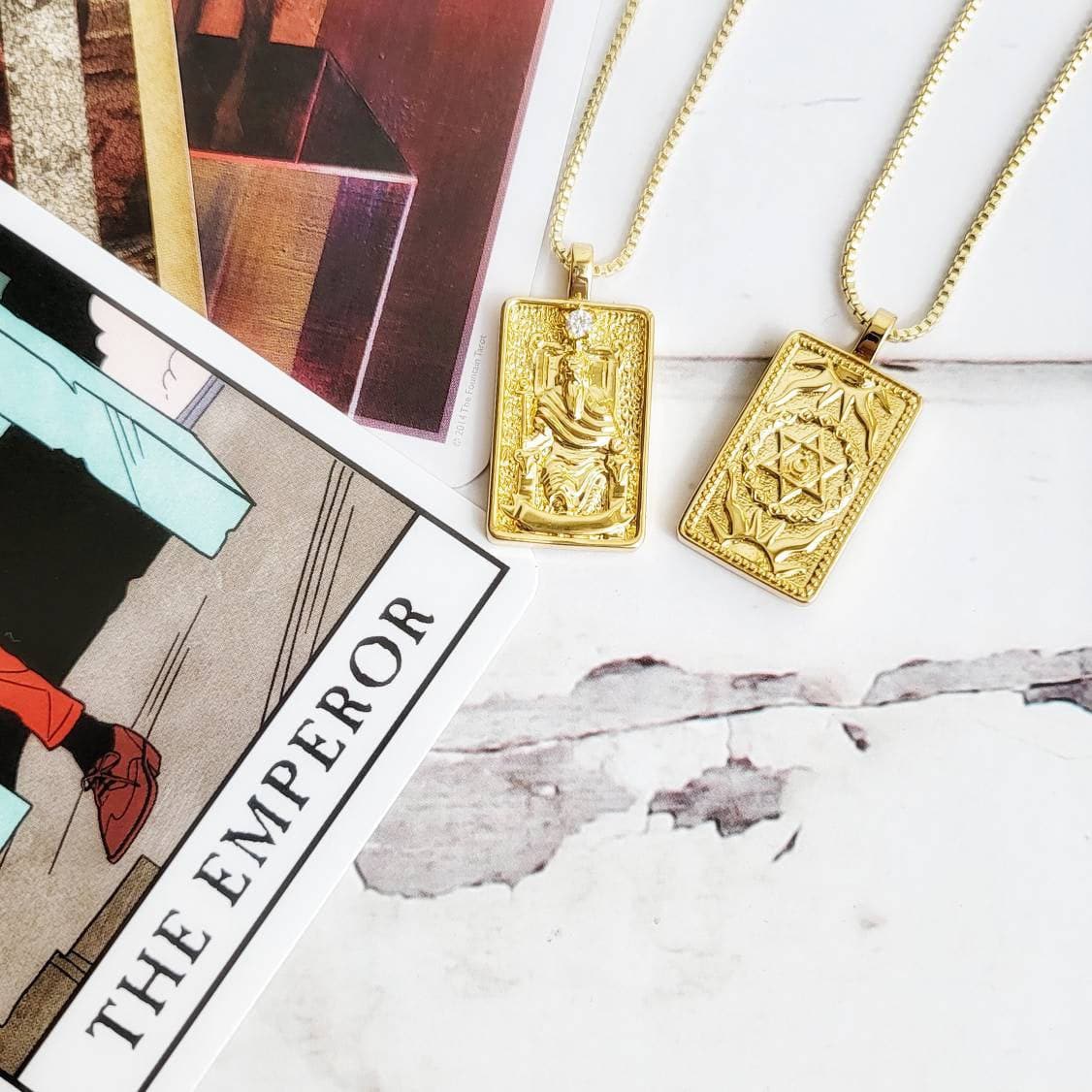 THE EMPEROR Tarot Card Necklace | 14K Gold Pendant Necklace | Delicate Minimalist Intention Celestial Necklace | Aries Astrology Jewelry