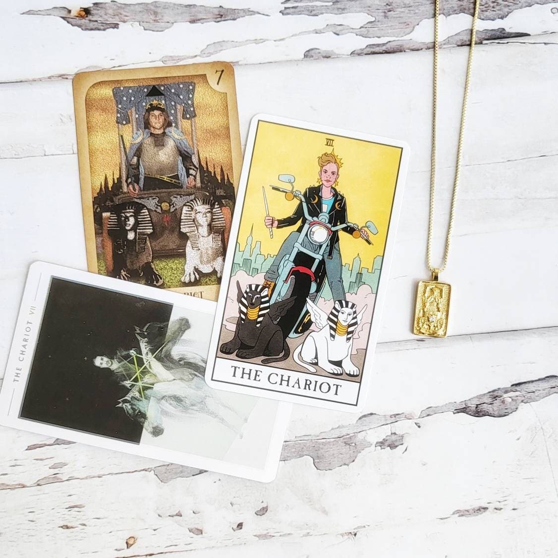 THE CHARIOT Tarot Card Necklace | 14K Gold Pendant Necklace | Delicate Minimalist Intention Celestial Necklace | Cancer Astrology Jewelry