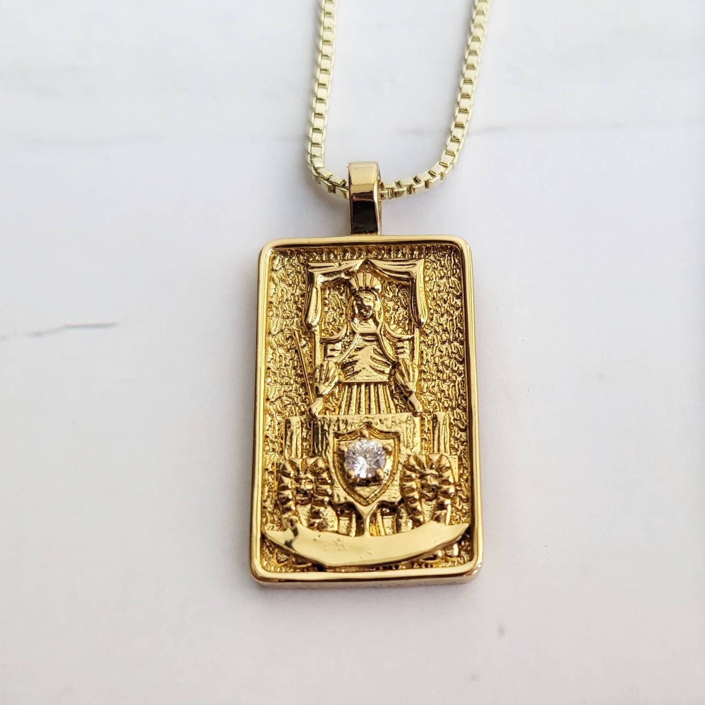 THE CHARIOT Tarot Card Necklace | 14K Gold Pendant Necklace | Delicate Minimalist Intention Celestial Necklace | Cancer Astrology Jewelry