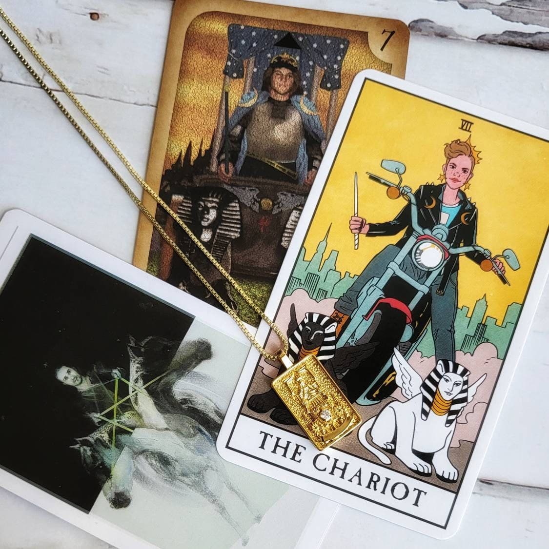 THE CHARIOT Tarot Card Necklace | 14K Gold Pendant Necklace | Delicate Minimalist Intention Celestial Necklace | Cancer Astrology Jewelry