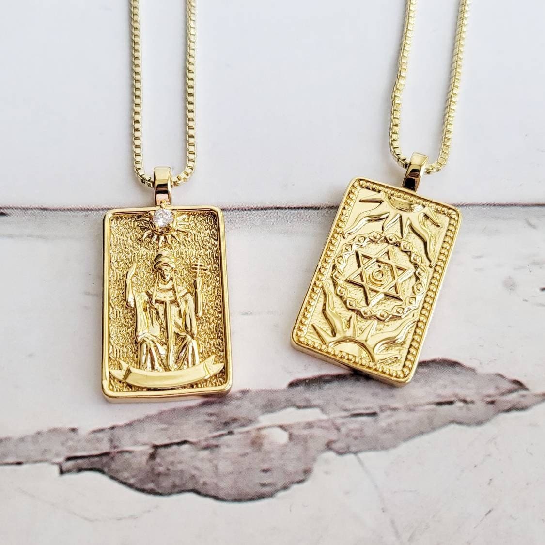 THE HIEROPHANT Tarot Card Necklace | 14K Gold Pendant Necklace | Delicate Minimalist Intention Celestial Necklace | Astrology Taurus Jewelry
