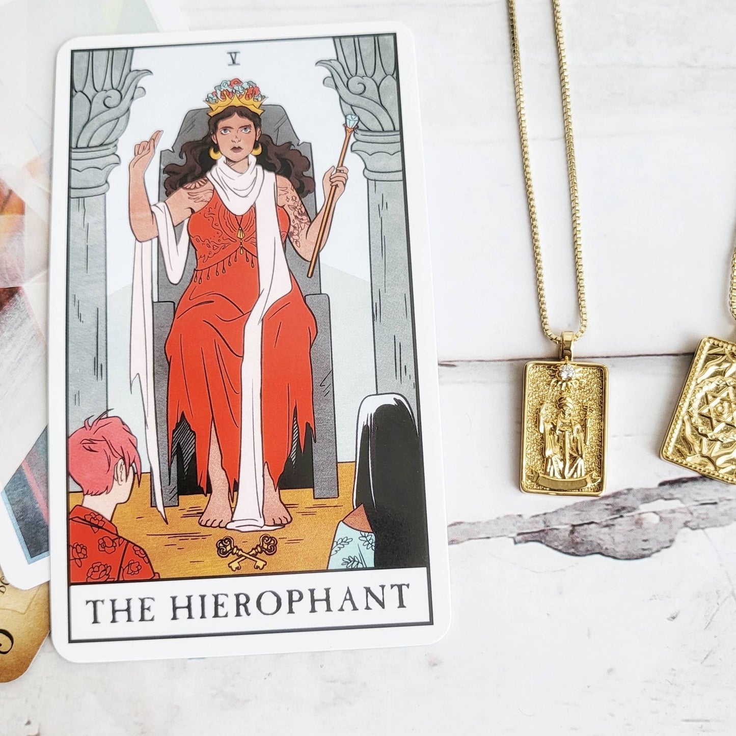 THE HIEROPHANT Tarot Card Necklace | 14K Gold Pendant Necklace | Delicate Minimalist Intention Celestial Necklace | Astrology Taurus Jewelry