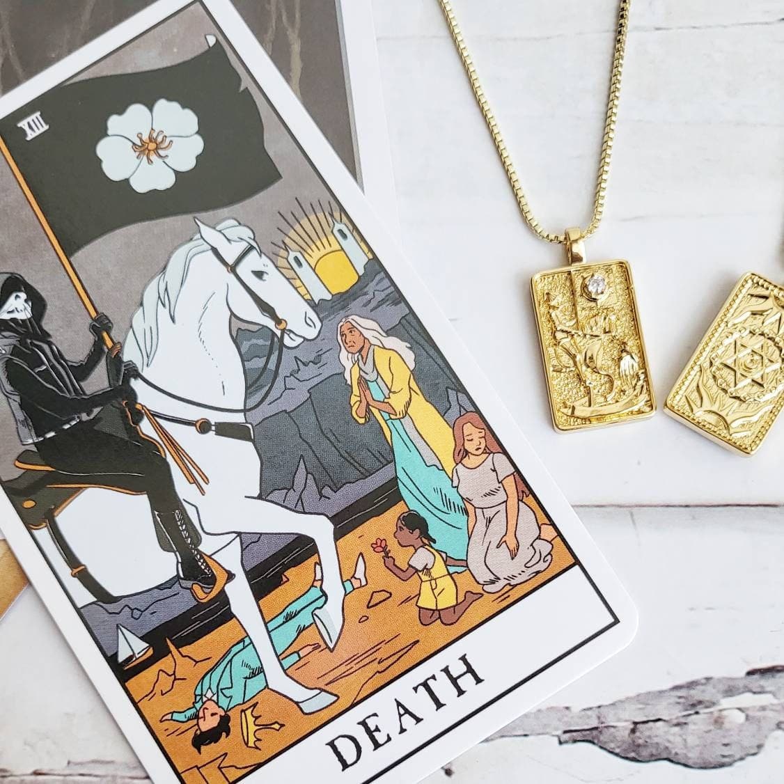 THE DEATH Tarot Card Deck Necklace | 14K Gold Pendant Necklace| Delicate Minimalist Intention Celestial Necklace | Scorpio Astrology Jewelry