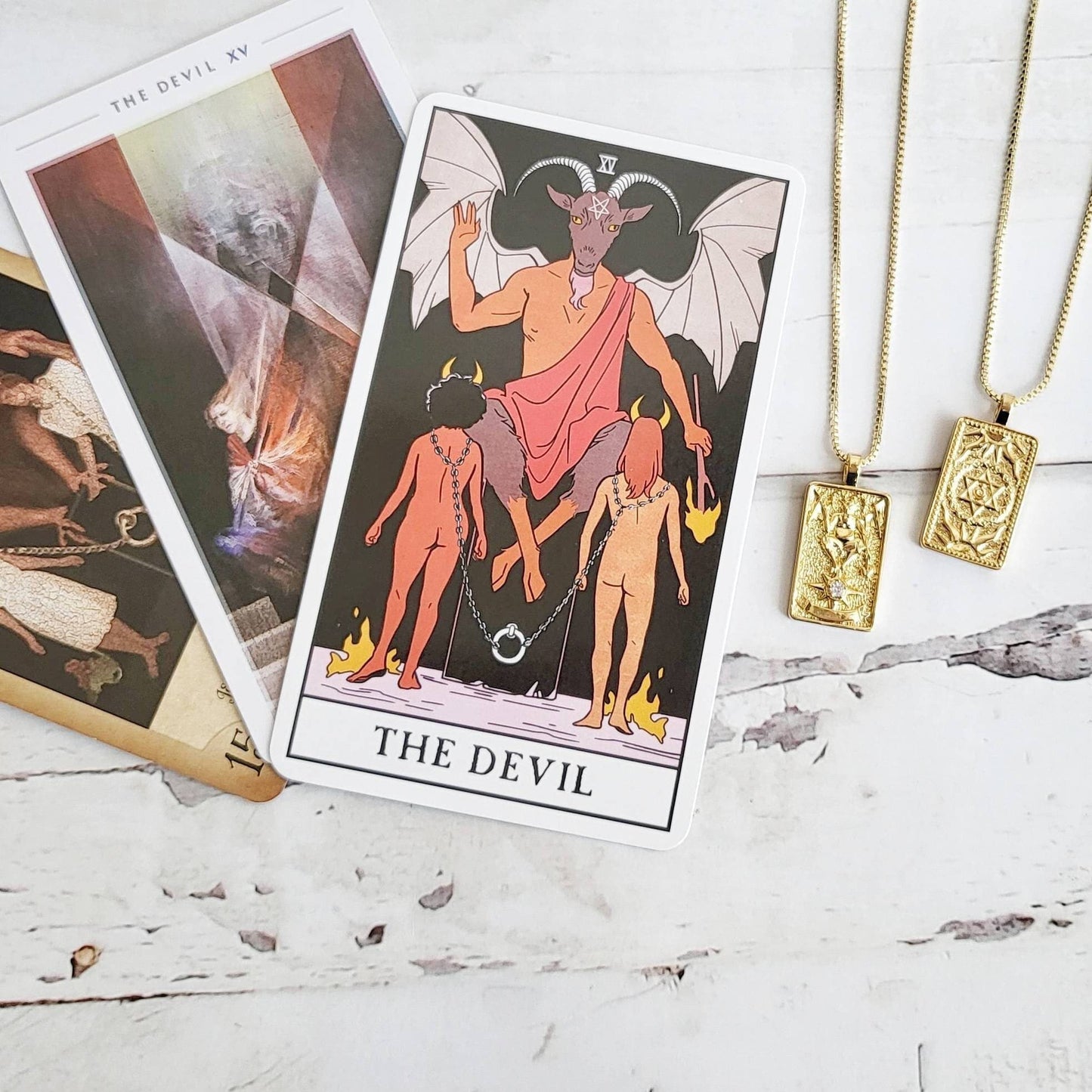 THE DEVIL Tarot Card Necklace | 14K Gold Pendant Necklace | Delicate Minimalist Intention Celestial Necklace | Capricorn Astrology Jewelry