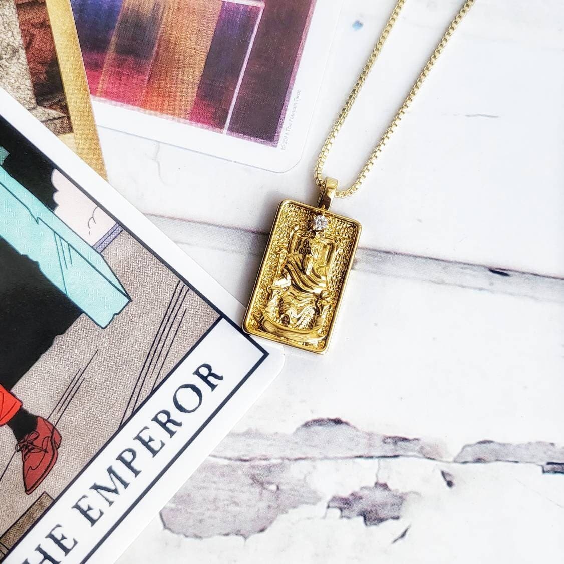 THE EMPEROR Tarot Card Necklace | 14K Gold Pendant Necklace | Delicate Minimalist Intention Celestial Necklace | Aries Astrology Jewelry