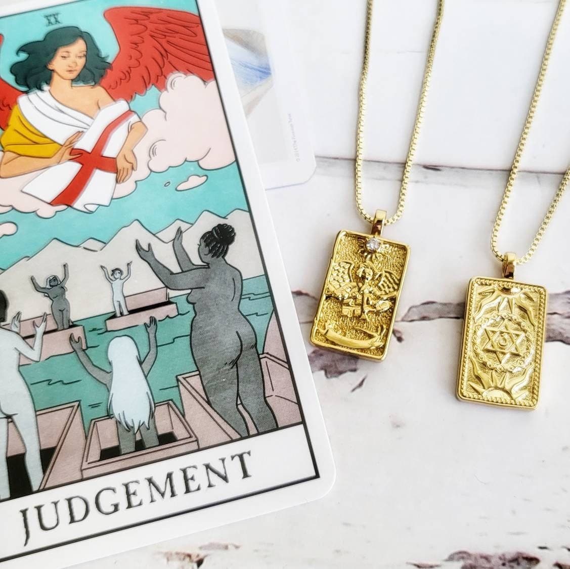 JUDGEMENT Tarot Card Necklace | 14K Gold Pendant Necklace | Delicate Minimalist Intention Celestial Necklace| Astrology Jewelry | Tarot Gift