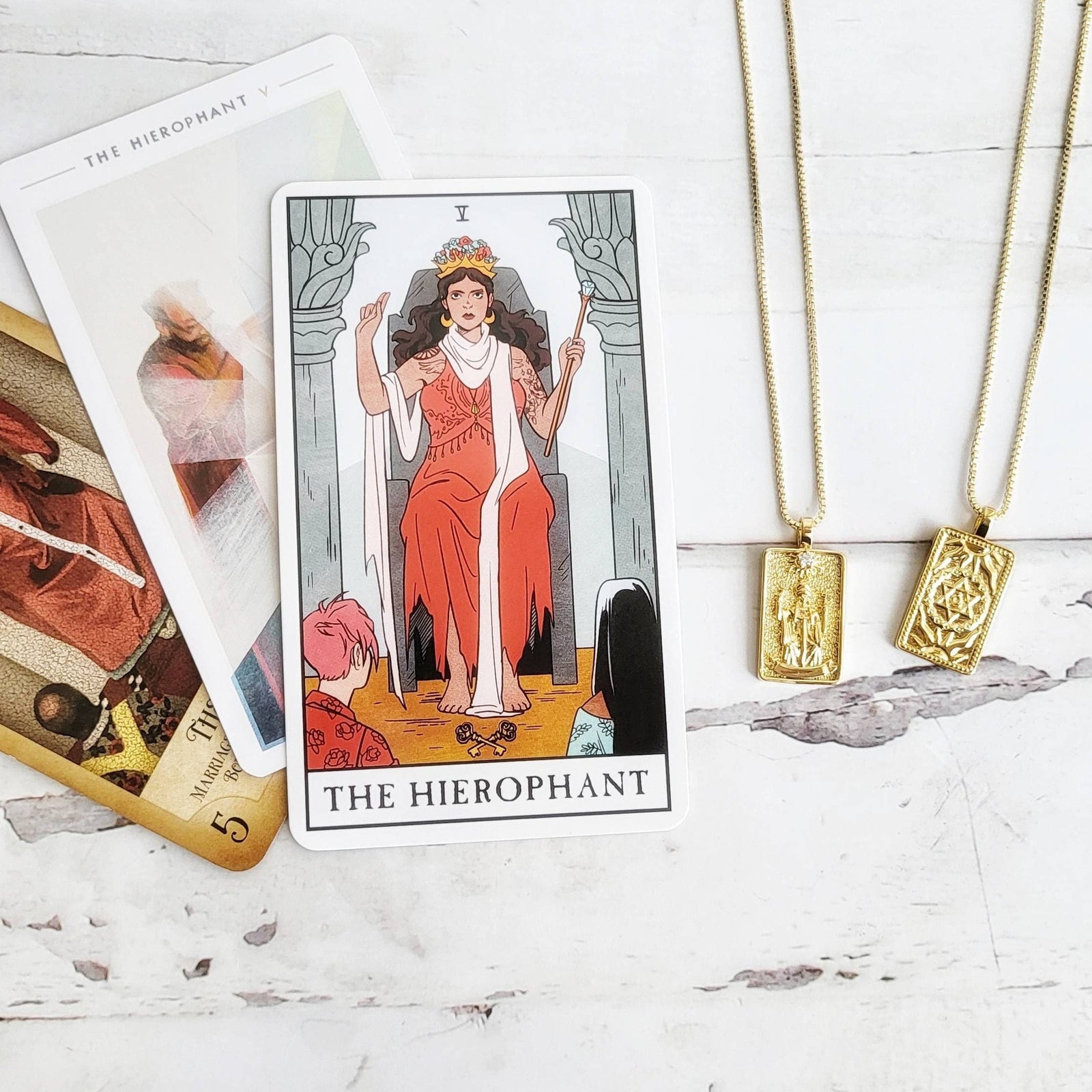 THE HIEROPHANT Tarot Card Necklace | 14K Gold Pendant Necklace | Delicate Minimalist Intention Celestial Necklace | Astrology Taurus Jewelry