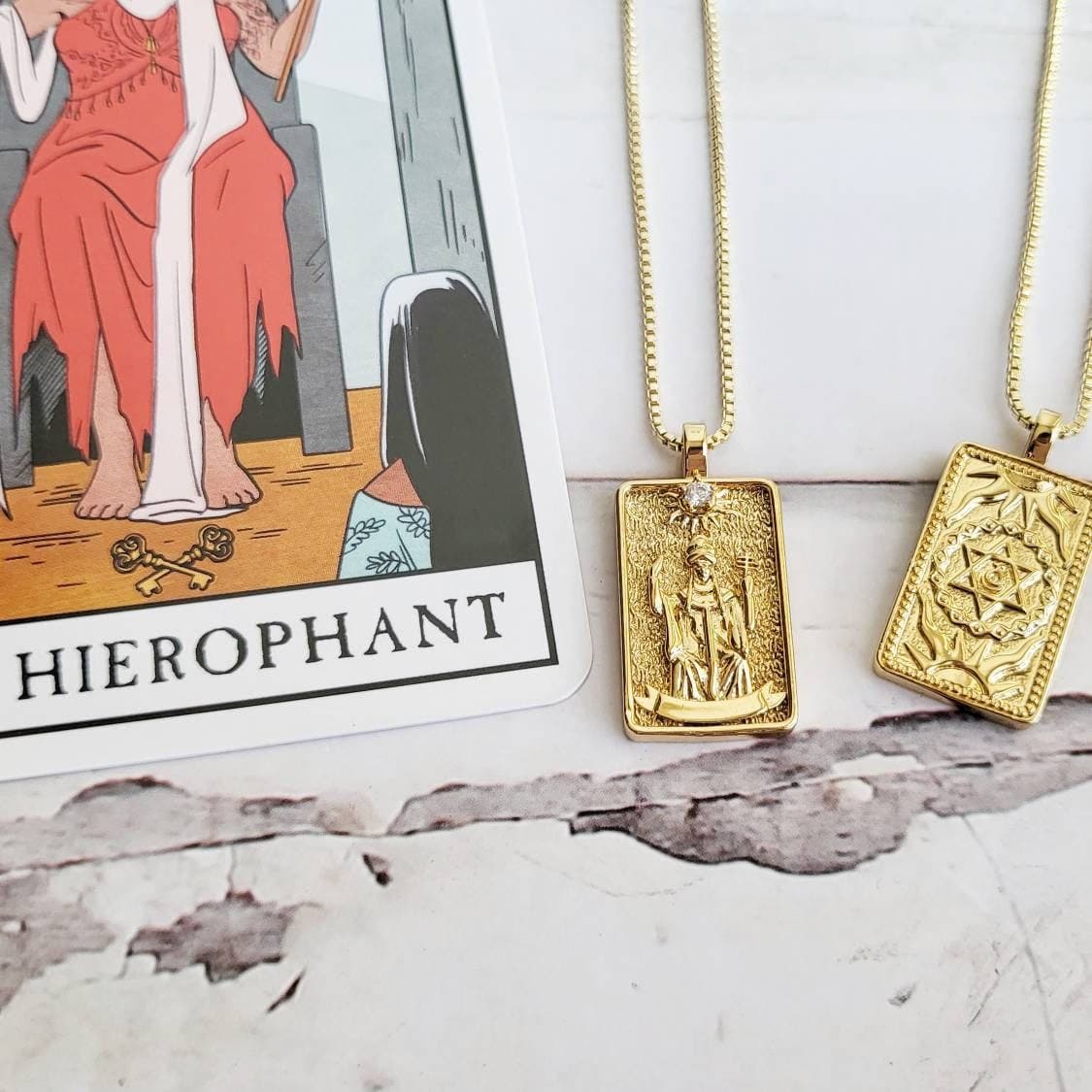 THE HIEROPHANT Tarot Card Necklace | 14K Gold Pendant Necklace | Delicate Minimalist Intention Celestial Necklace | Astrology Taurus Jewelry