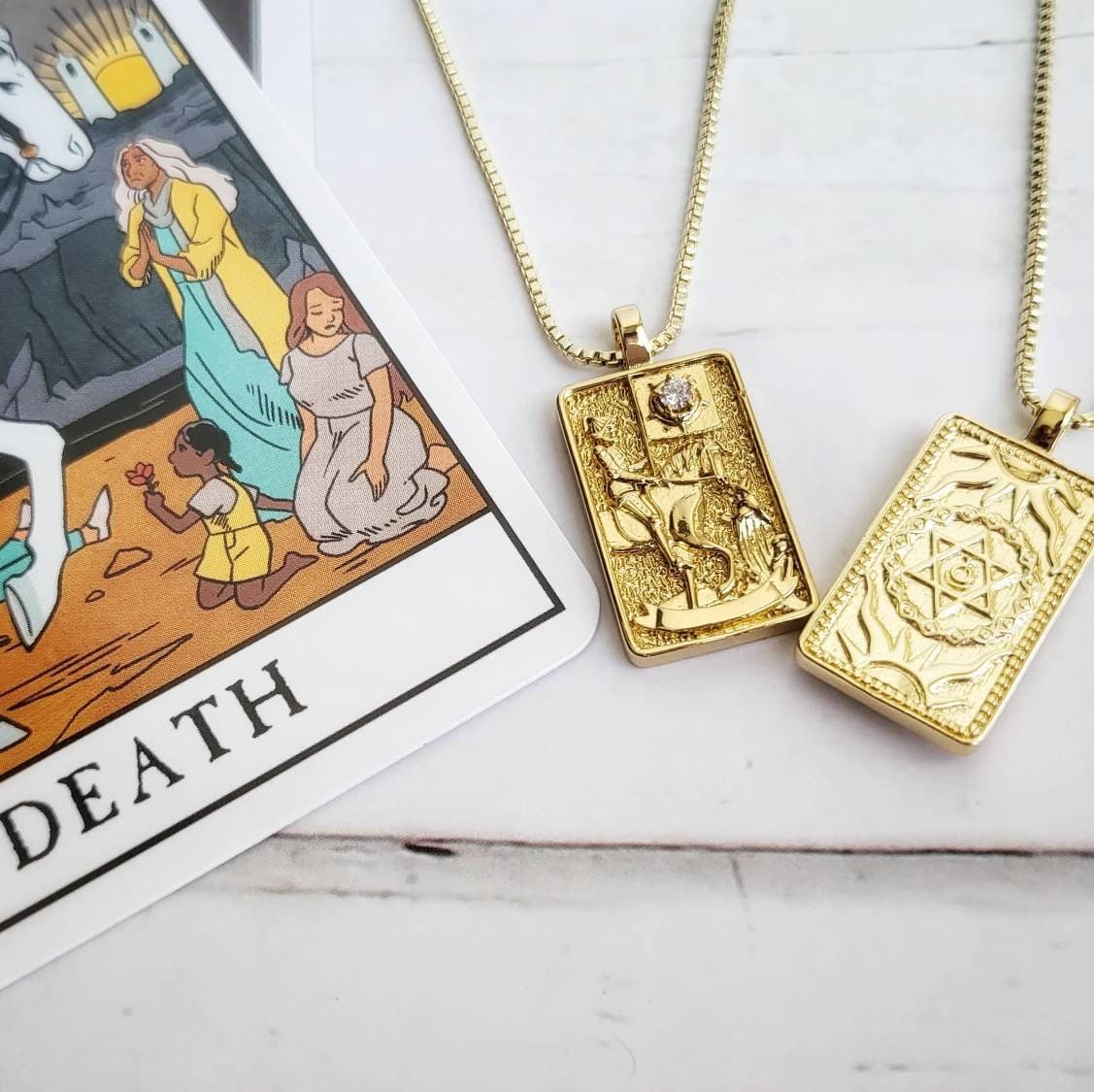 THE DEATH Tarot Card Deck Necklace | 14K Gold Pendant Necklace| Delicate Minimalist Intention Celestial Necklace | Scorpio Astrology Jewelry