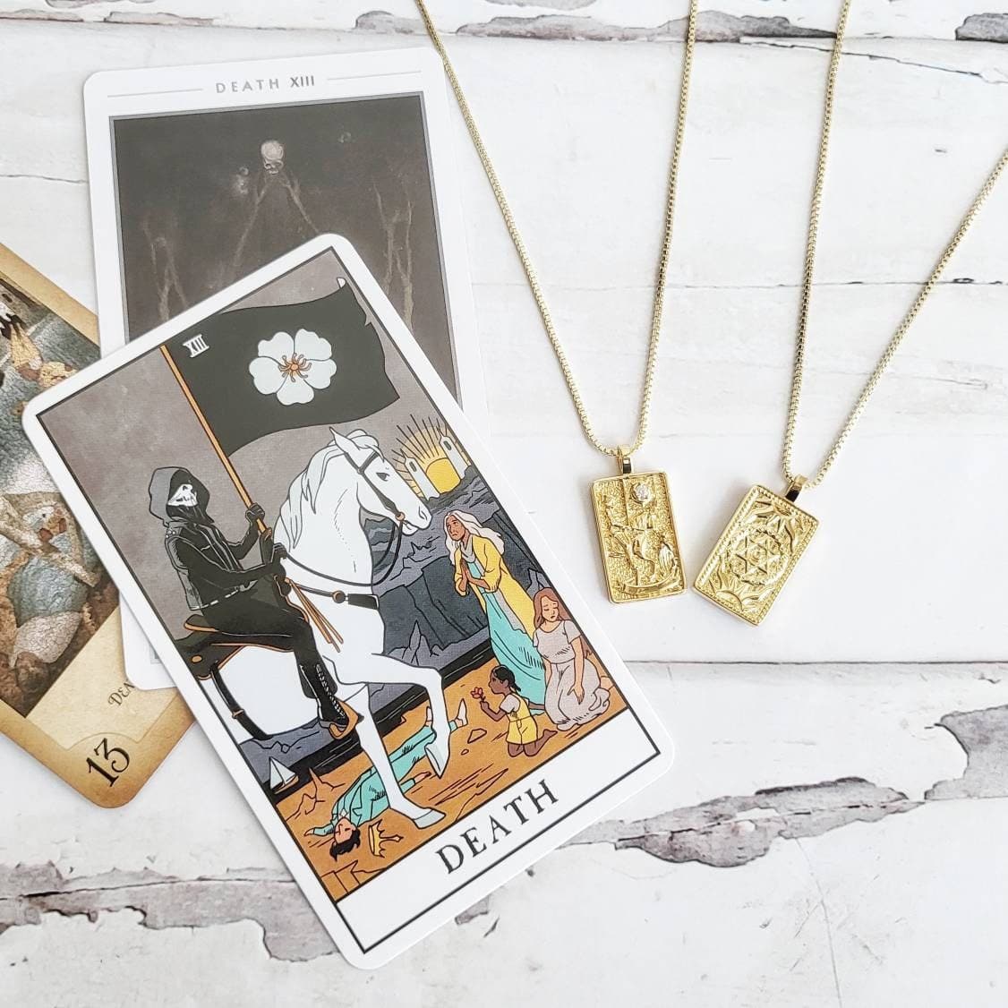 THE DEATH Tarot Card Deck Necklace | 14K Gold Pendant Necklace| Delicate Minimalist Intention Celestial Necklace | Scorpio Astrology Jewelry