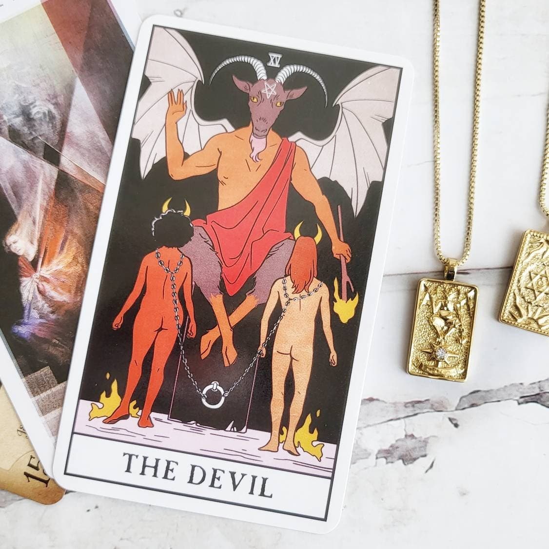 THE DEVIL Tarot Card Necklace | 14K Gold Pendant Necklace | Delicate Minimalist Intention Celestial Necklace | Capricorn Astrology Jewelry
