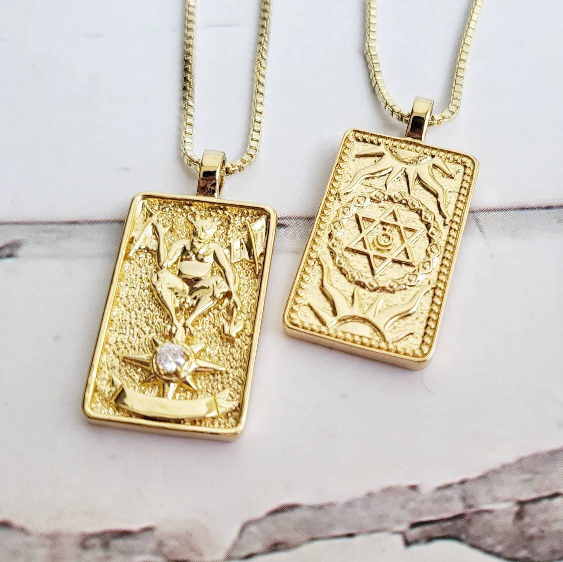 THE DEVIL Tarot Card Necklace | 14K Gold Pendant Necklace | Delicate Minimalist Intention Celestial Necklace | Capricorn Astrology Jewelry