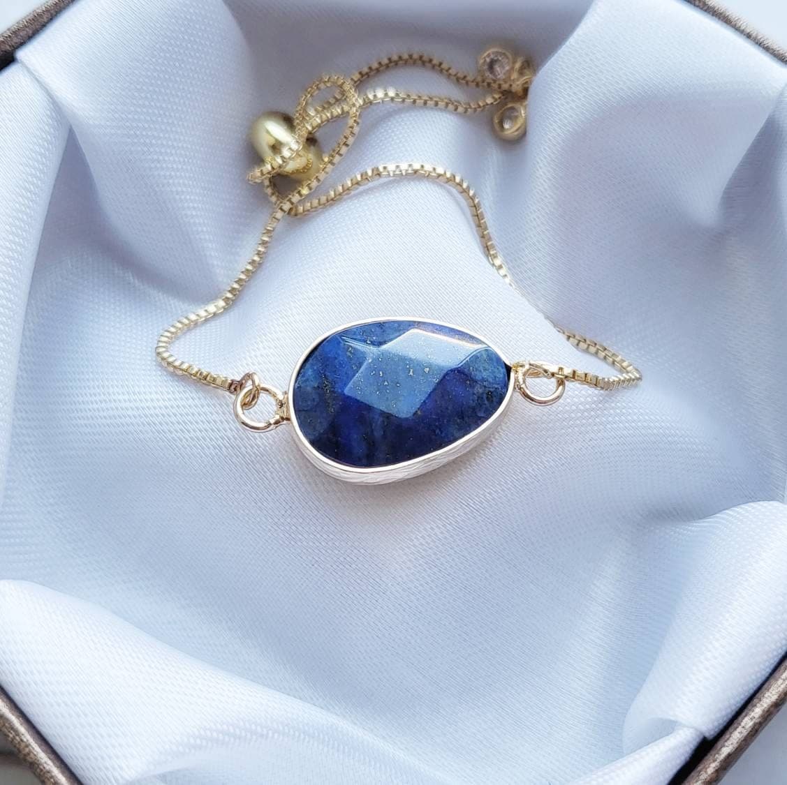 LAPIS LAZULI | 14k Gold Tennis Bracelet | Throat Chakra Healing Crystal Jewelry | Minimalist Gemstone Anxiety Bracelet | Spiritual Jewelry