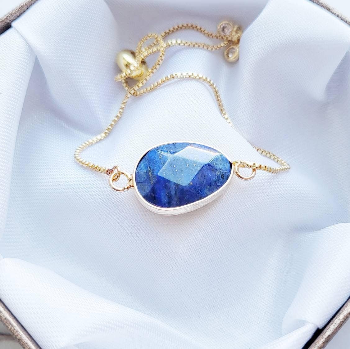 LAPIS LAZULI | 14k Gold Tennis Bracelet | Throat Chakra Healing Crystal Jewelry | Minimalist Gemstone Anxiety Bracelet | Spiritual Jewelry