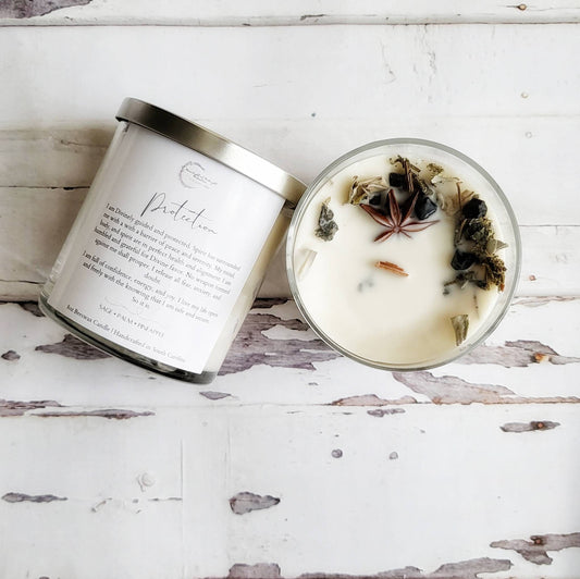 PROTECTION Affirmation Candle | Beeswax Wood Wick Grounding Crystal Candle | Spiritual Protection Spell Candle | Raw Black Tourmaline