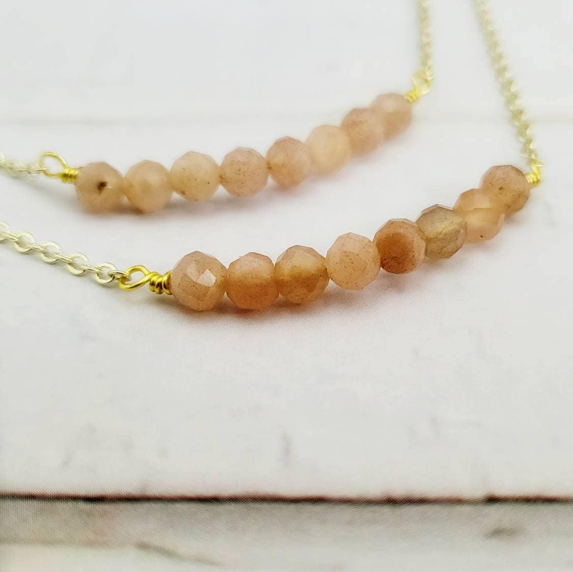 SUNSTONE | 14k Gold Minimalist Beaded Crystal Necklace | Dainty High Vibe Gemstone Intention Jewelry | Sacral & Heart Chakra Healing