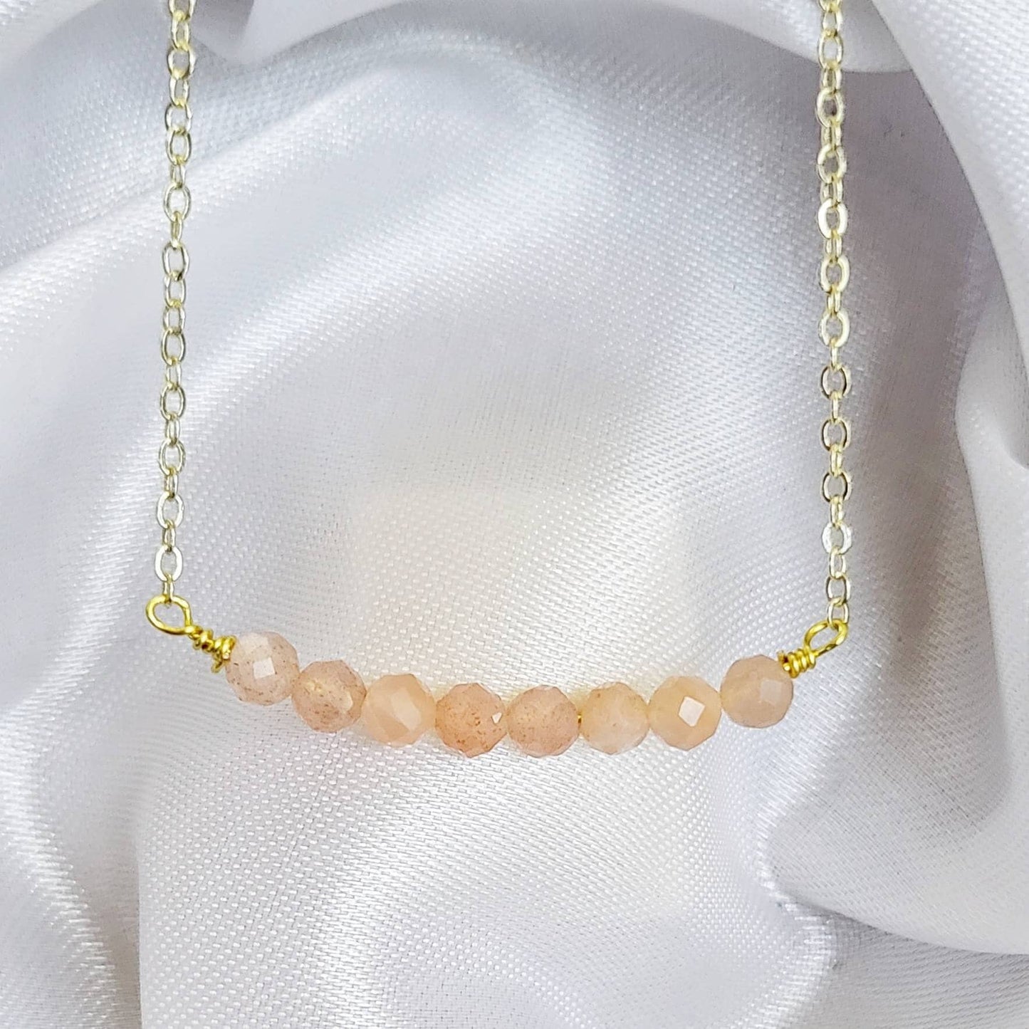 SUNSTONE | 14k Gold Minimalist Beaded Crystal Necklace | Dainty High Vibe Gemstone Intention Jewelry | Sacral & Heart Chakra Healing