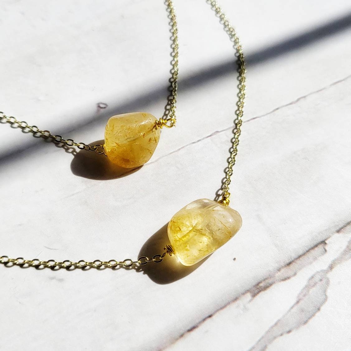CITRINE | 14k Gold Dainty Crystal Healing Necklace | Handmade Minimalist Spiritual Jewelry | Abundance Gemstone | Worry Stone Anxiety Gift