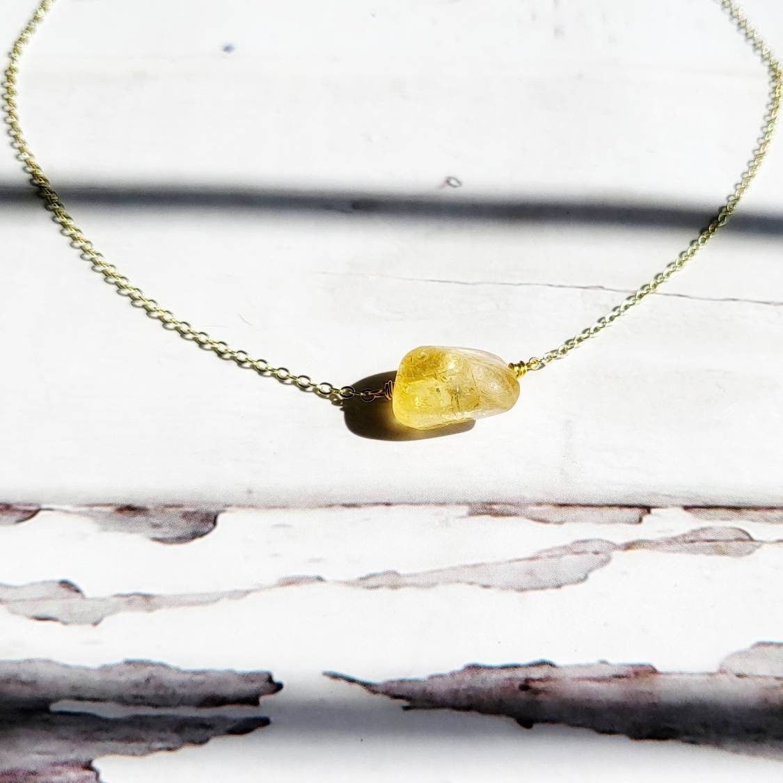 CITRINE | 14k Gold Dainty Crystal Healing Necklace | Handmade Minimalist Spiritual Jewelry | Abundance Gemstone | Worry Stone Anxiety Gift