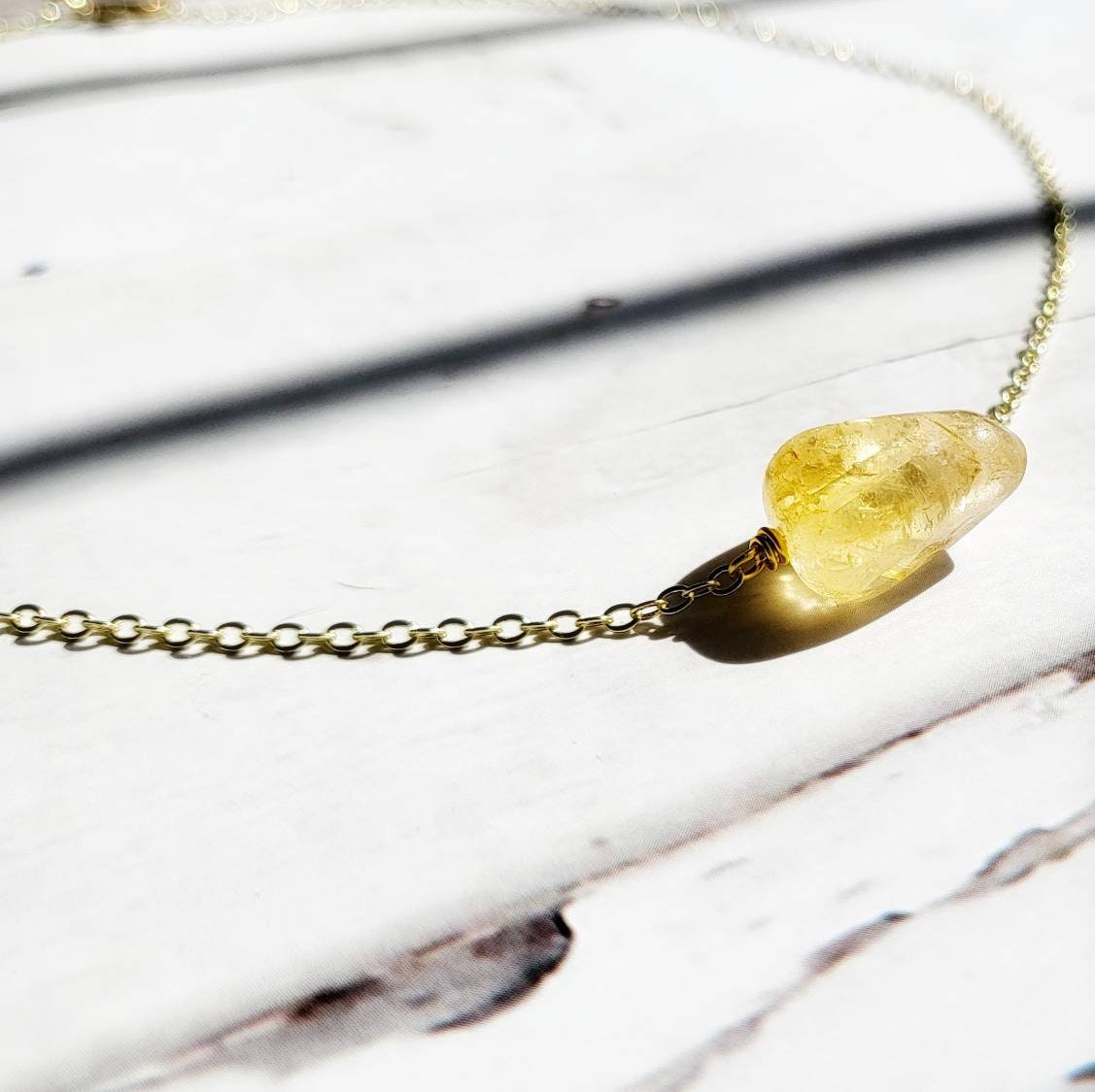 CITRINE | 14k Gold Dainty Crystal Healing Necklace | Handmade Minimalist Spiritual Jewelry | Abundance Gemstone | Worry Stone Anxiety Gift
