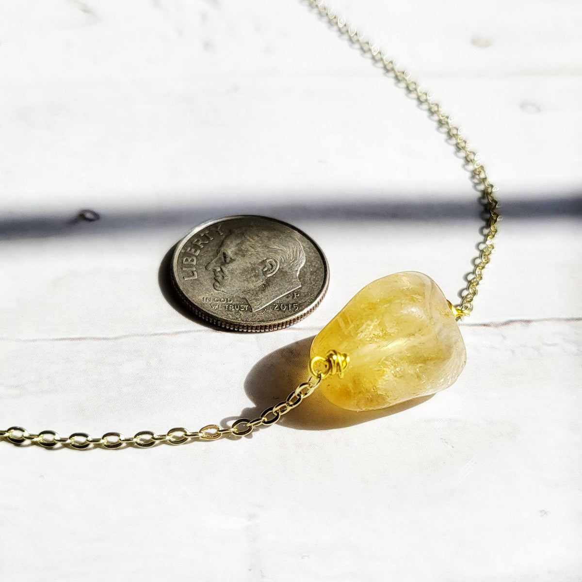 CITRINE | 14k Gold Dainty Crystal Healing Necklace | Handmade Minimalist Spiritual Jewelry | Abundance Gemstone | Worry Stone Anxiety Gift