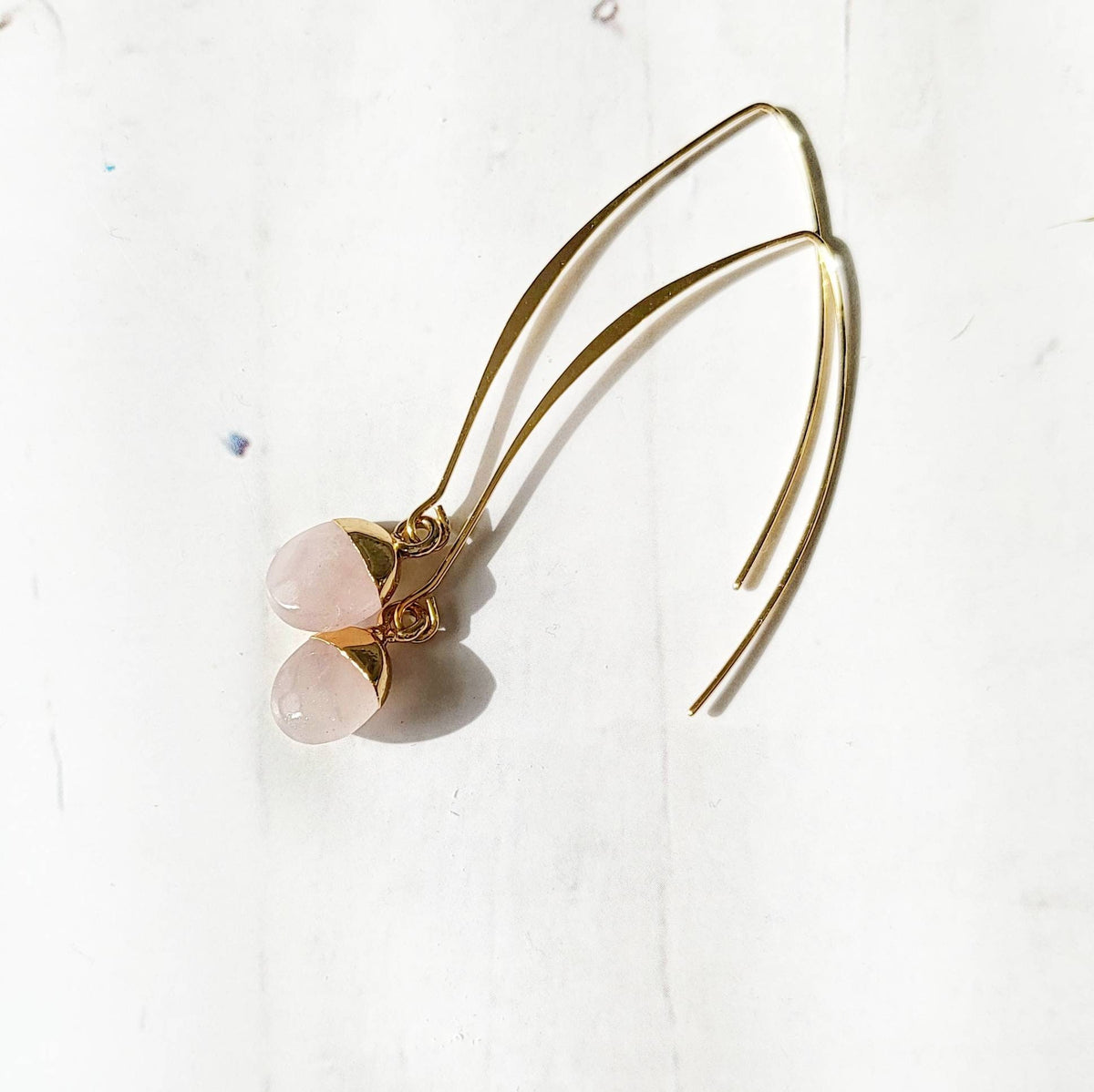 Rose Quartz 18k Gold Dangle Earrings | Gemstone Boho Earrings | Minimalist Drop Statement Earrings | Aphrodite Love Spell Crystal Jewelry